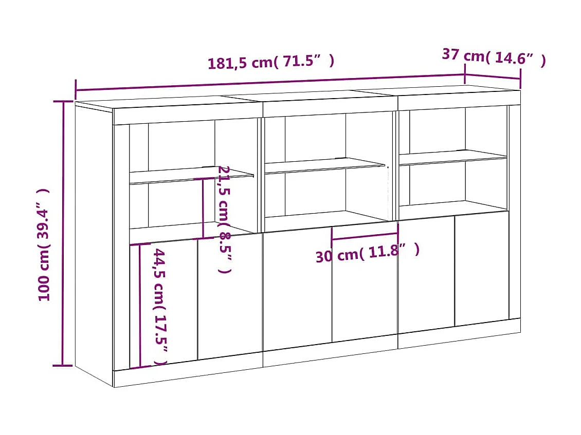 Buffet avec lumières LED sonoma gris 181,5x37x100 cm
