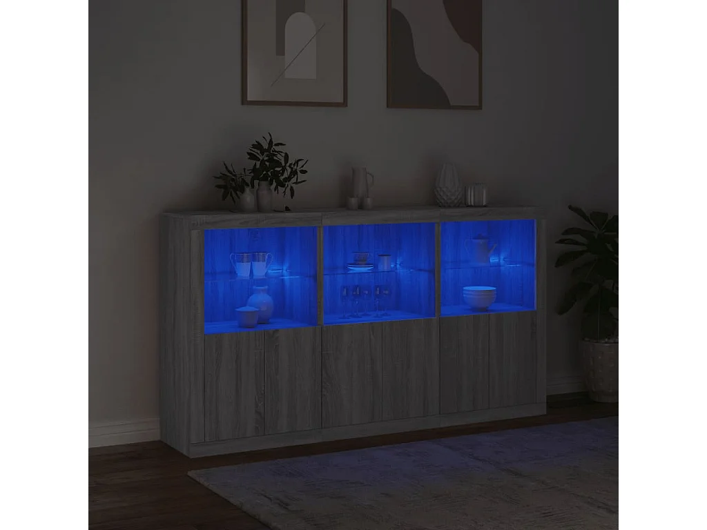 Buffet avec lumières LED sonoma gris 181,5x37x100 cm