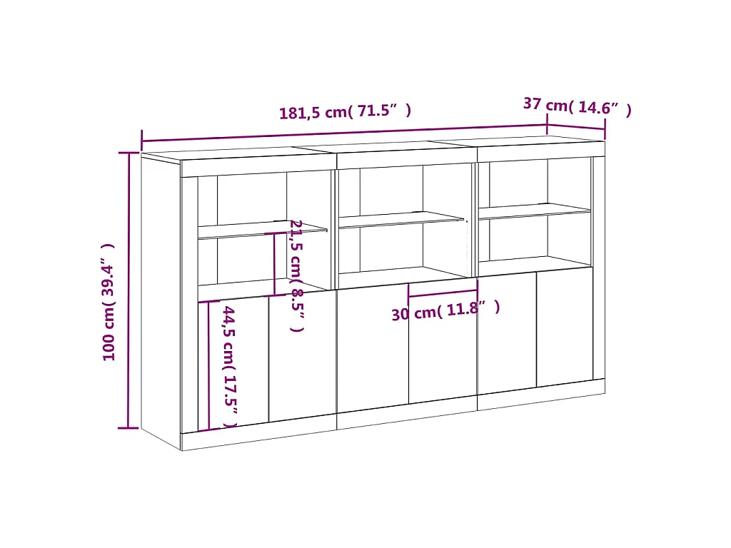 Dressoir met LED-verlichting 181,5x37x100 cm grijs sonoma eiken