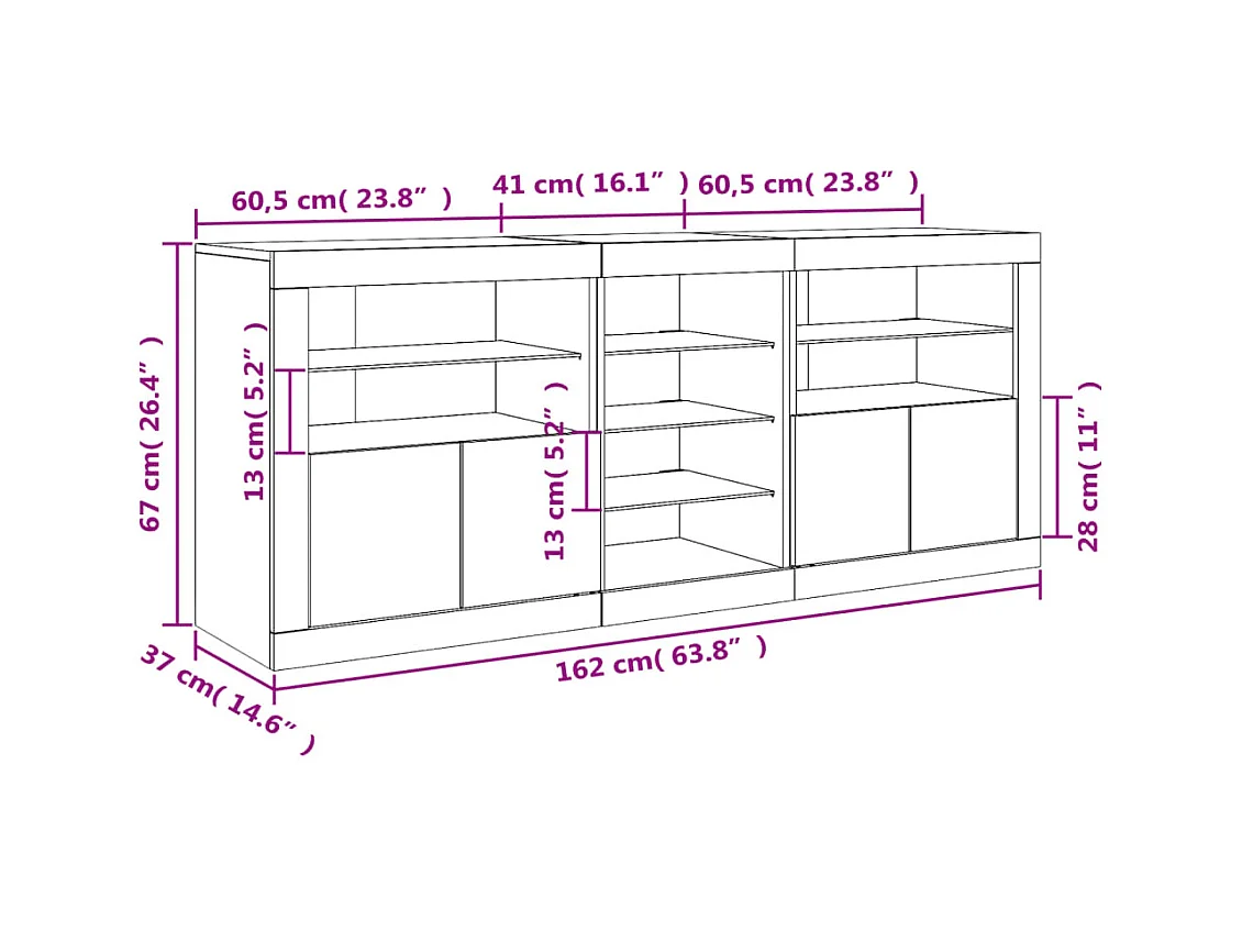 Credenza con Luci LED Rovere Marrone 162x37x67 cm