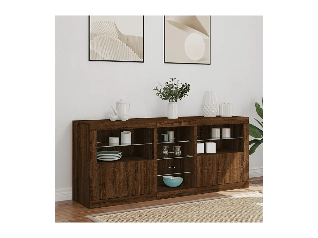 Credenza con Luci LED Rovere Marrone 162x37x67 cm