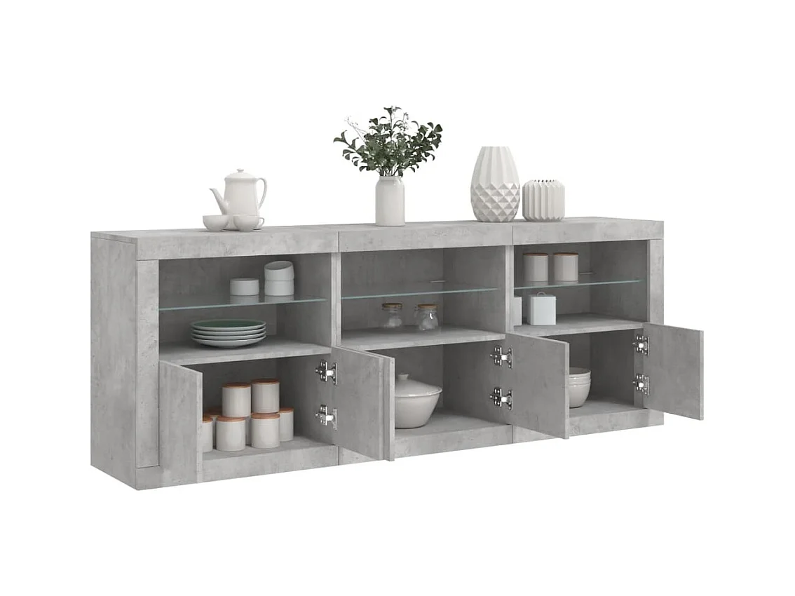 Buffet avec lumières LED gris béton 181,5x37x67 cm