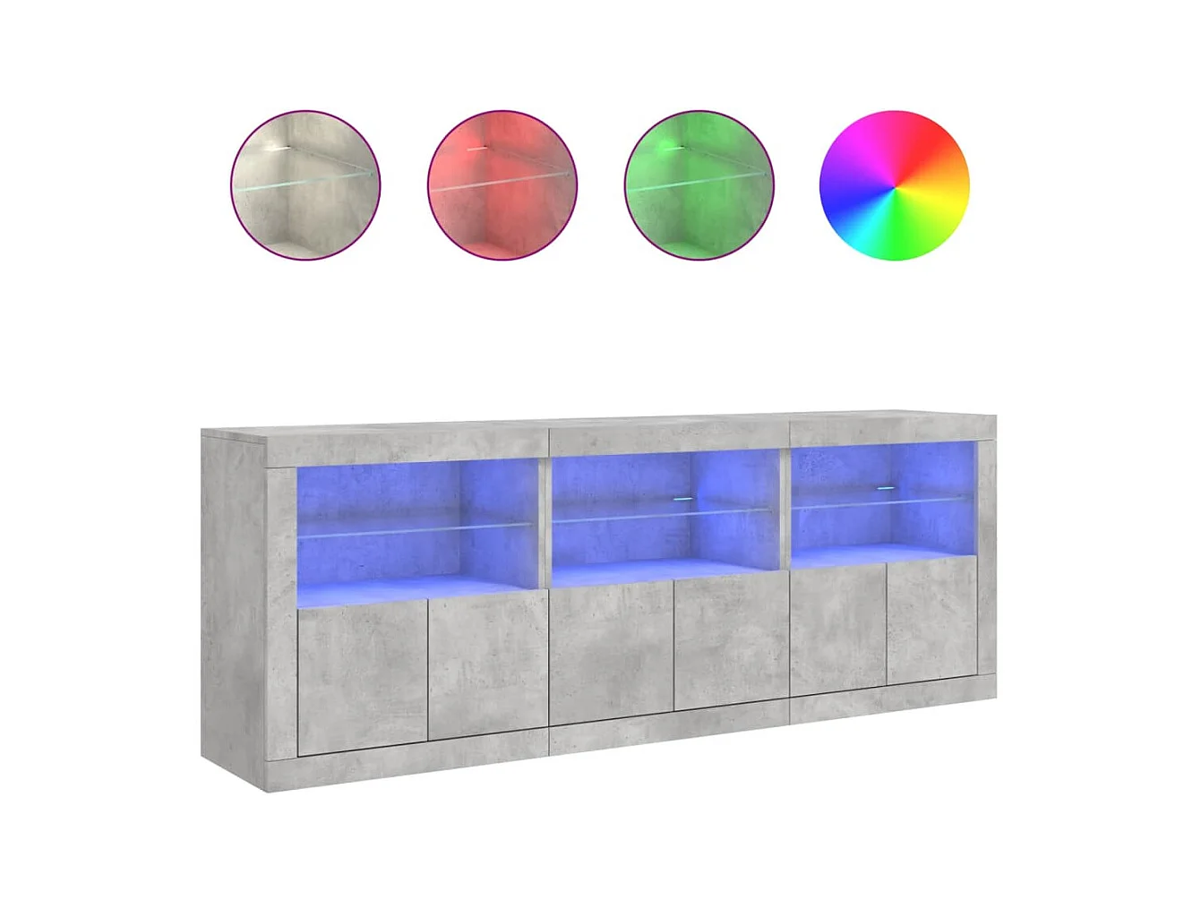 Buffet avec lumières LED gris béton 181,5x37x67 cm