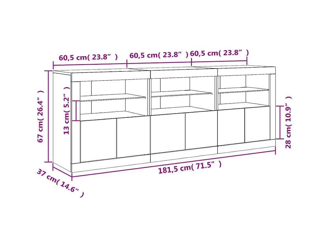 Buffet avec lumières LED gris béton 181,5x37x67 cm