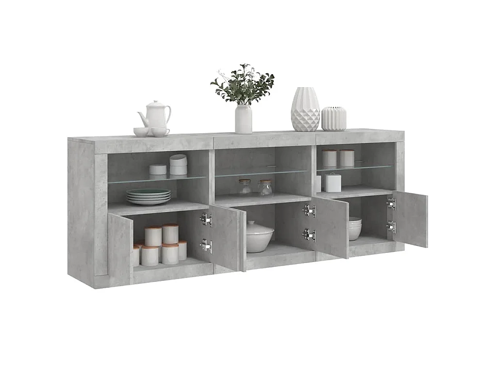Dressoir met LED-verlichting 181,5x37x67 cm betongrijs