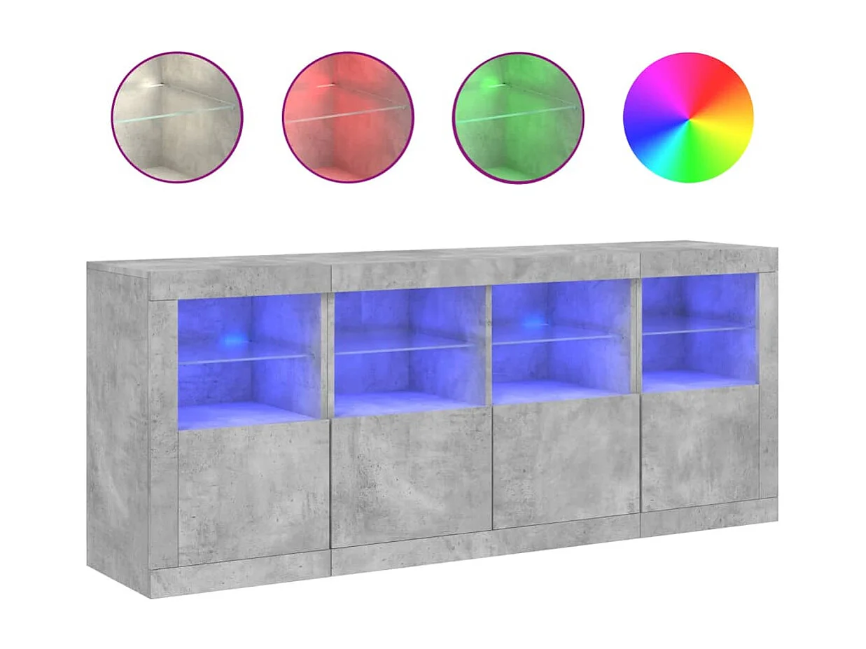 Buffet avec lumières LED gris béton 163x37x67 cm