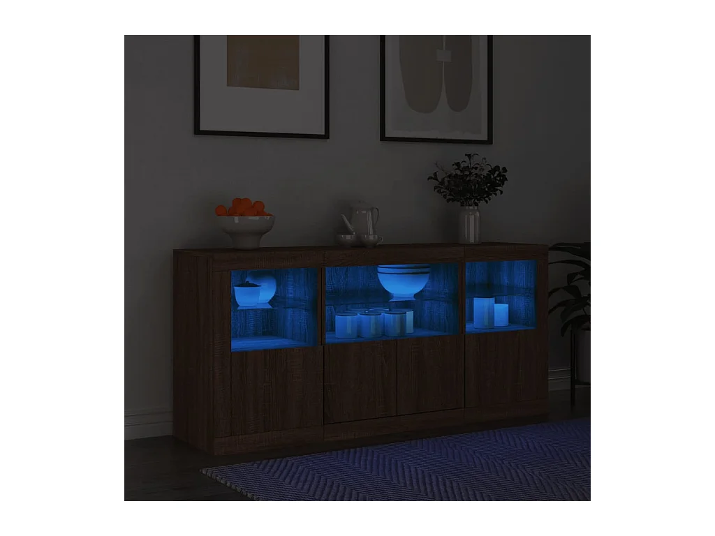 Buffet avec lumières LED chêne marron 142,5x37x67 cm