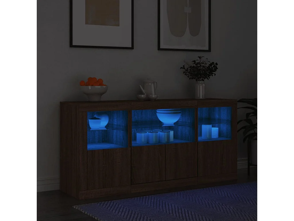 Buffet avec lumières LED chêne marron 142,5x37x67 cm