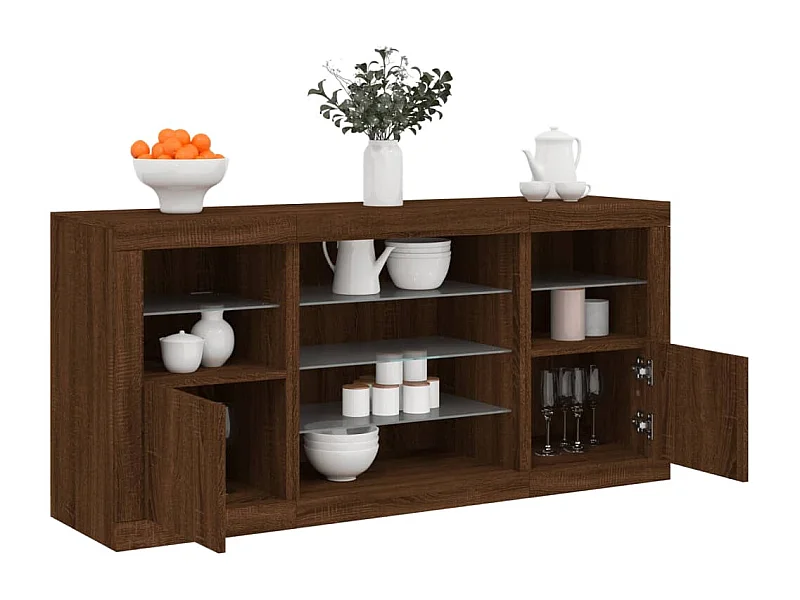 Aparador com luzes LED 142,5x37x67 cm carvalho castanho