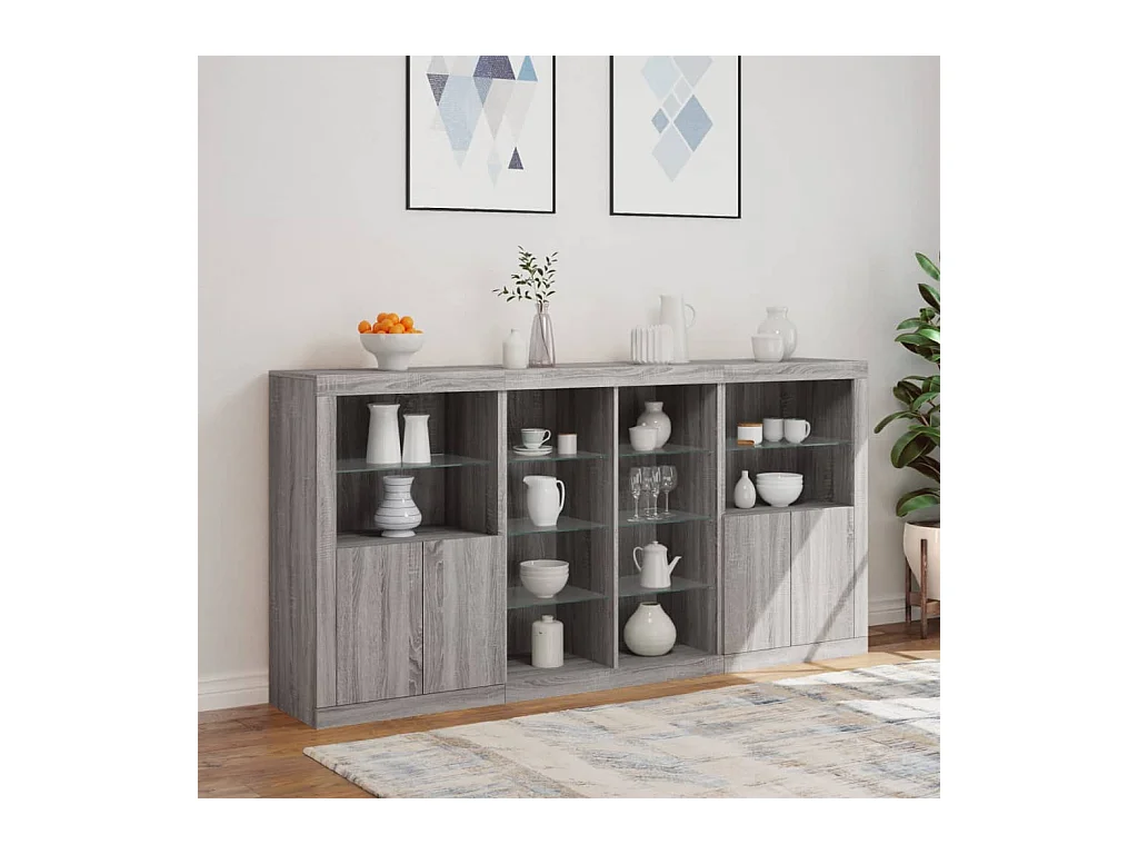 Buffet avec lumières LED sonoma gris 202x37x100 cm