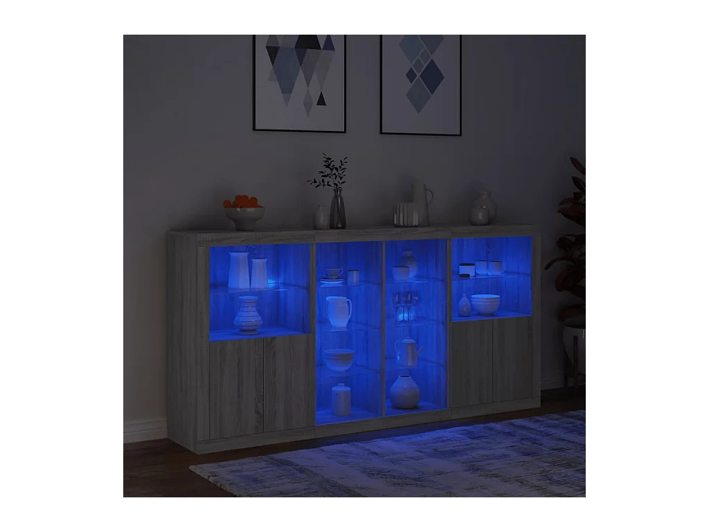 Buffet avec lumières LED sonoma gris 202x37x100 cm