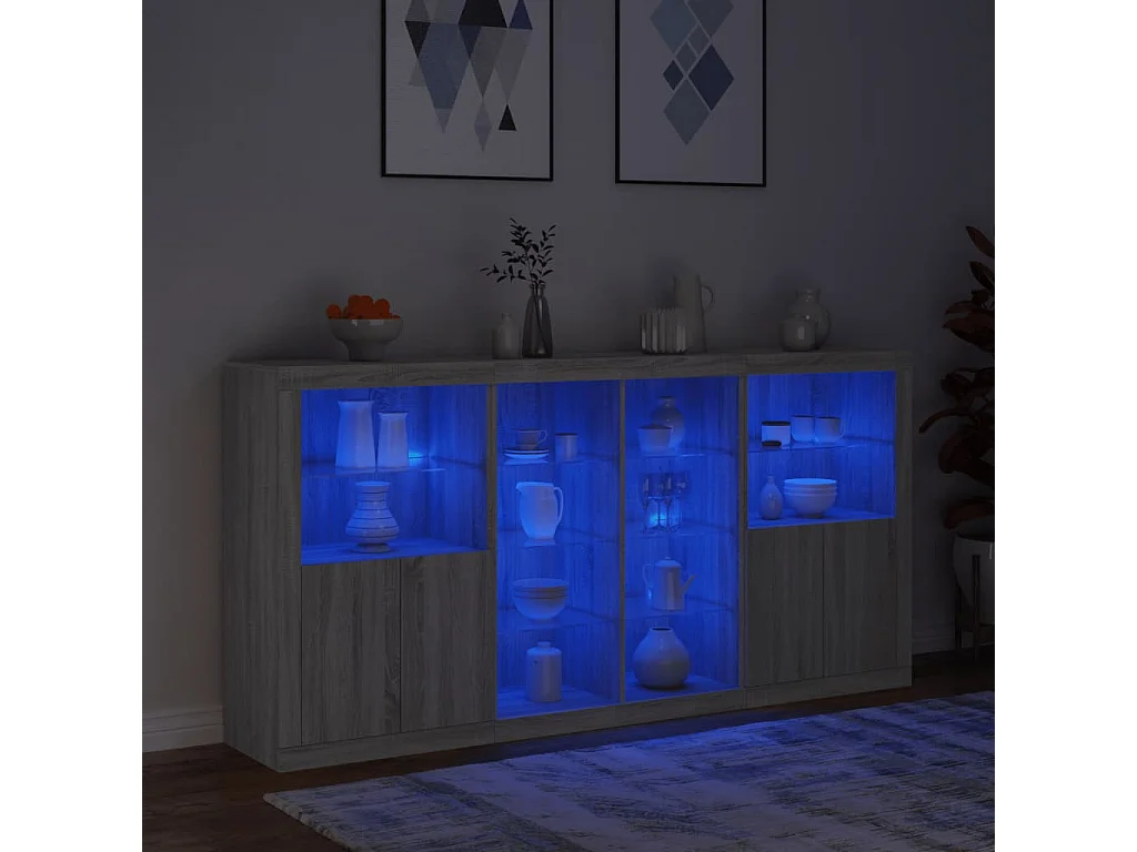 Buffet avec lumières LED sonoma gris 202x37x100 cm