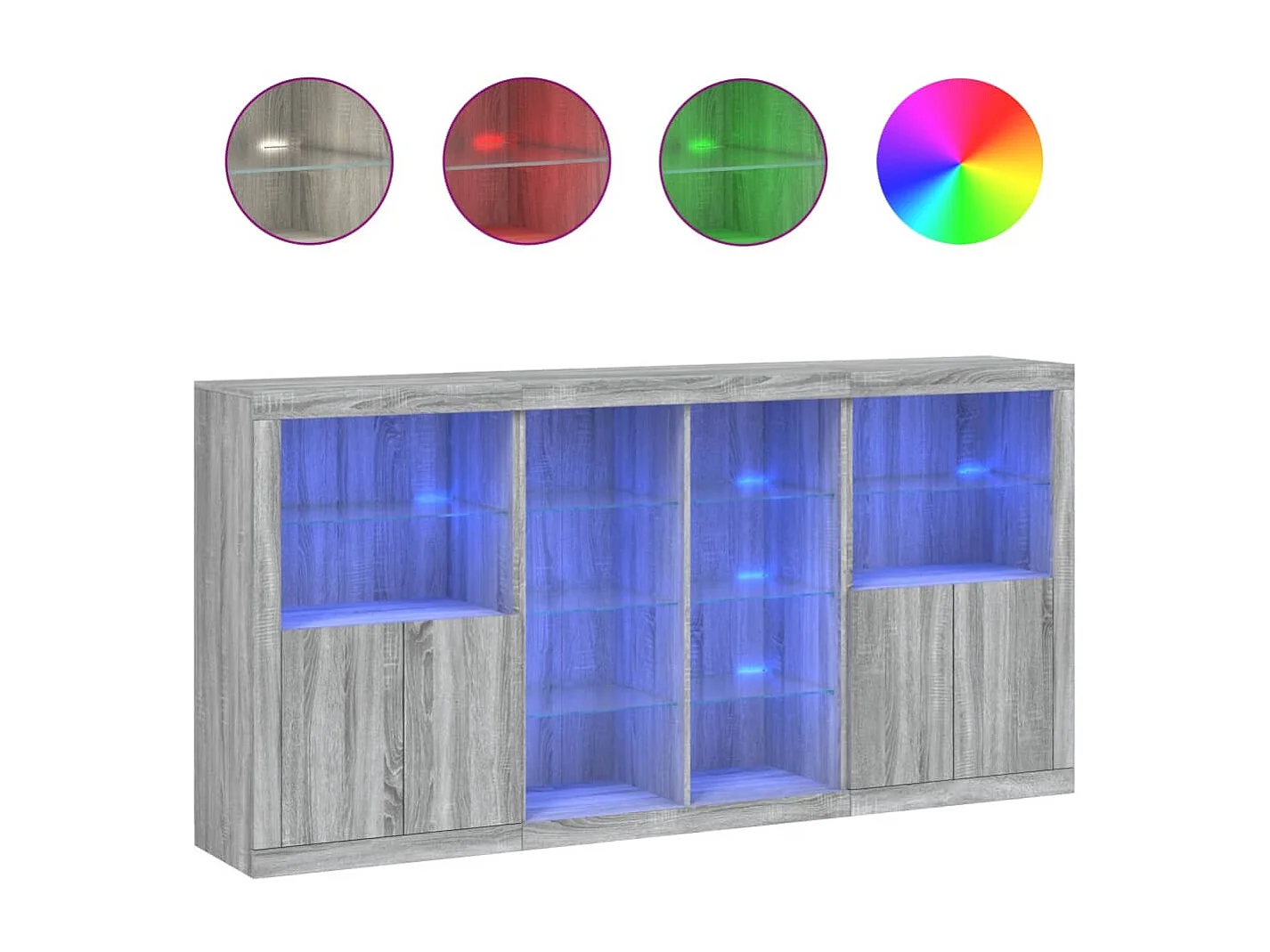Nowoczesny bufet szary sonoma 202x37x100 cm z personalizowanym oświetleniem LED RGB i dużą przestrzenią do przechowywania