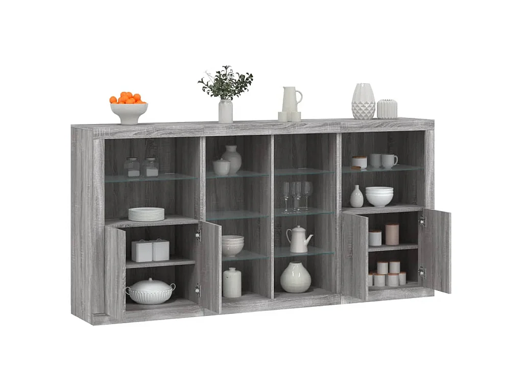 Buffet avec lumières LED sonoma gris 202x37x100 cm