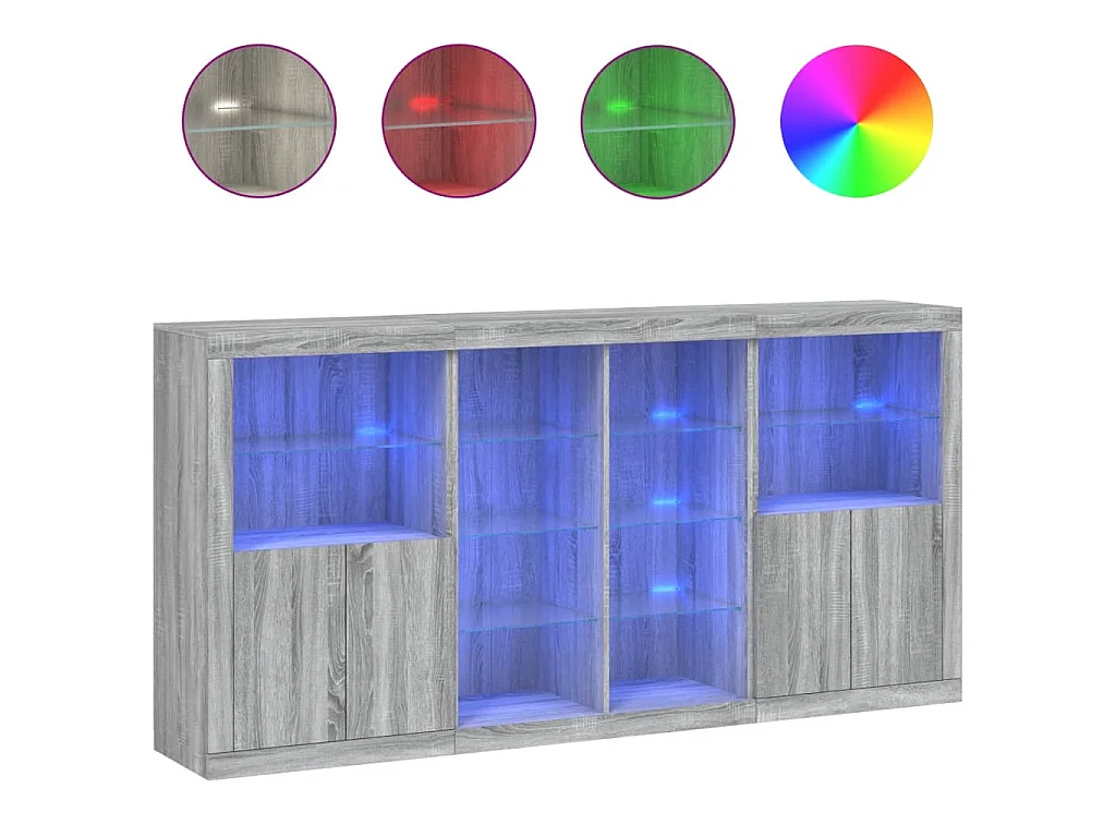 Buffet avec lumières LED sonoma gris 202x37x100 cm