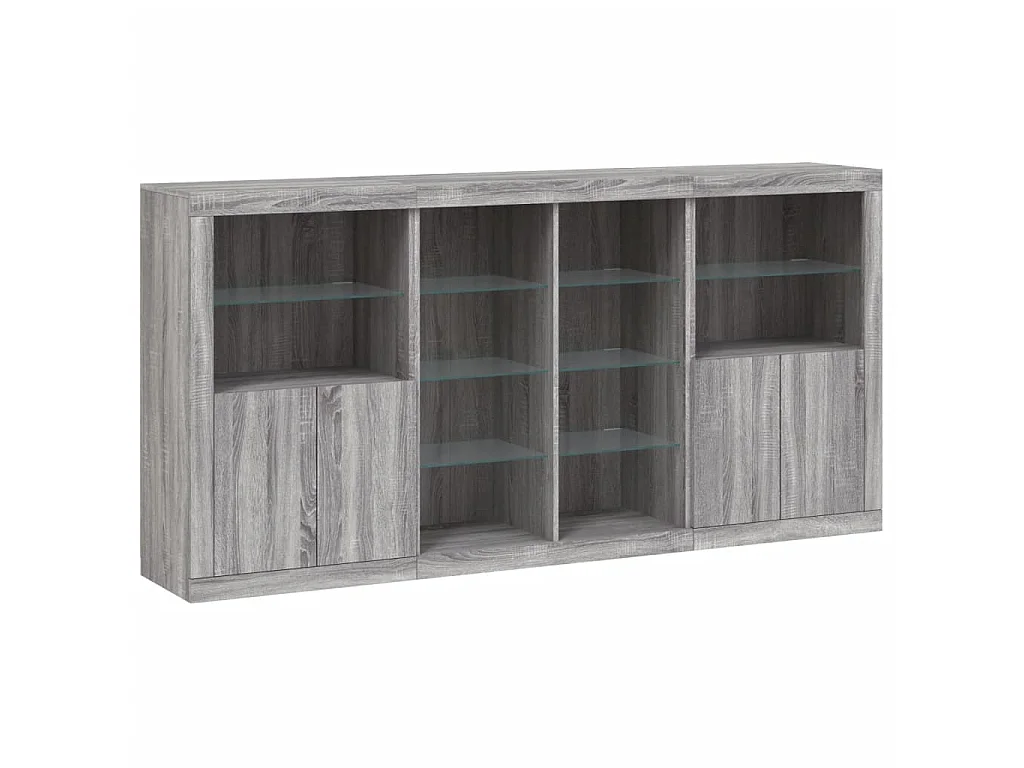Buffet avec lumières LED sonoma gris 202x37x100 cm