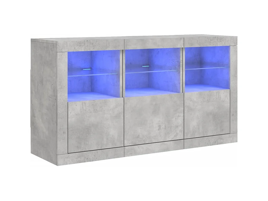 Buffet avec lumières LED gris béton 123x37x67 cm