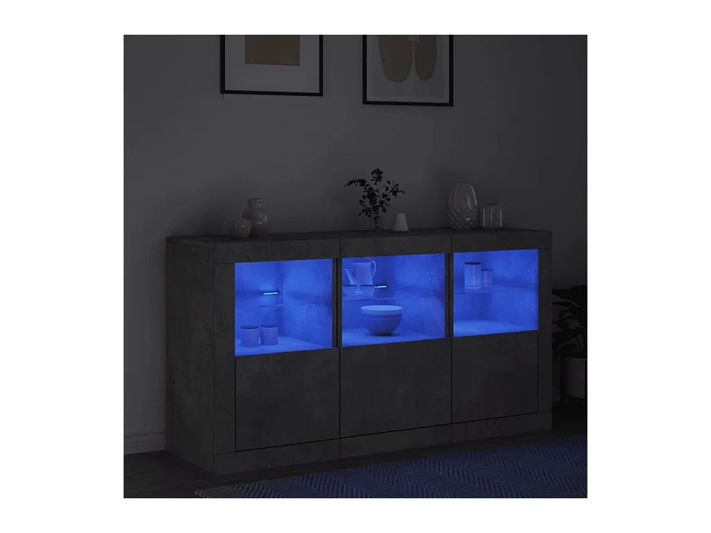 Buffet avec lumières LED gris béton 123x37x67 cm