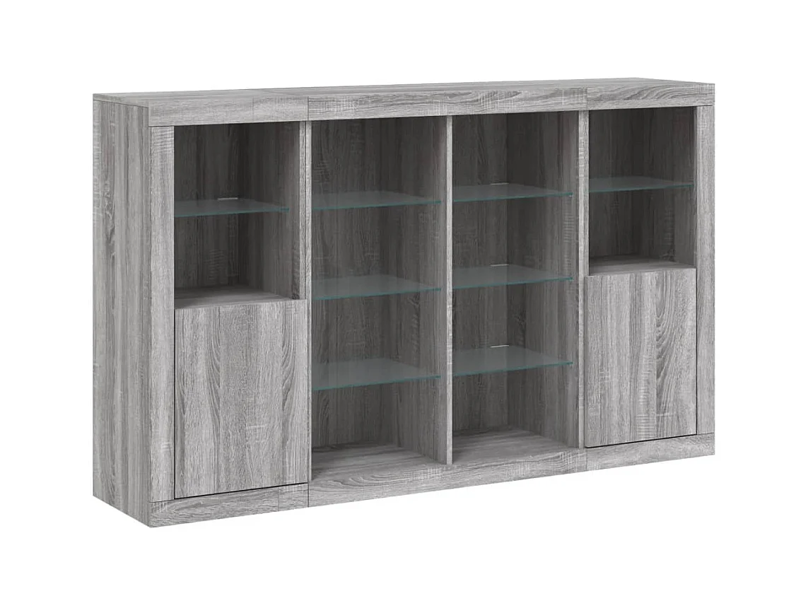 Dressoirs met LED-verlichting 3 st bewerkt hout grijs sonoma