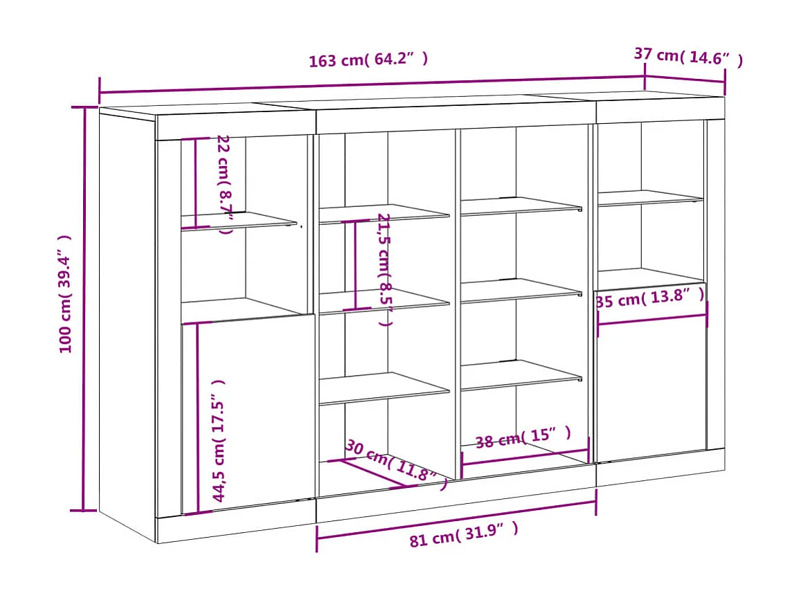 Sideboards mit LED-Leuchten 3 Stk. Grau Sonoma Holzwerkstoff