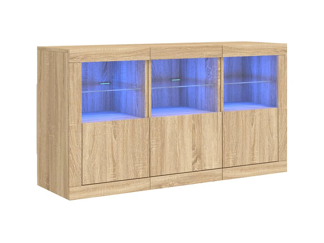 Buffet avec lumières LED chêne sonoma 123x37x67 cm