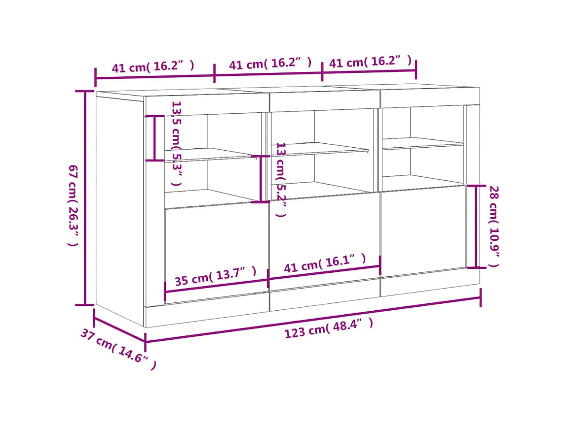 Buffet avec lumières LED chêne sonoma 123x37x67 cm