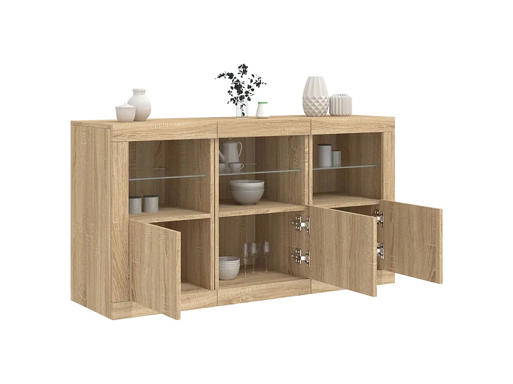 Buffet avec lumières LED chêne sonoma 123x37x67 cm