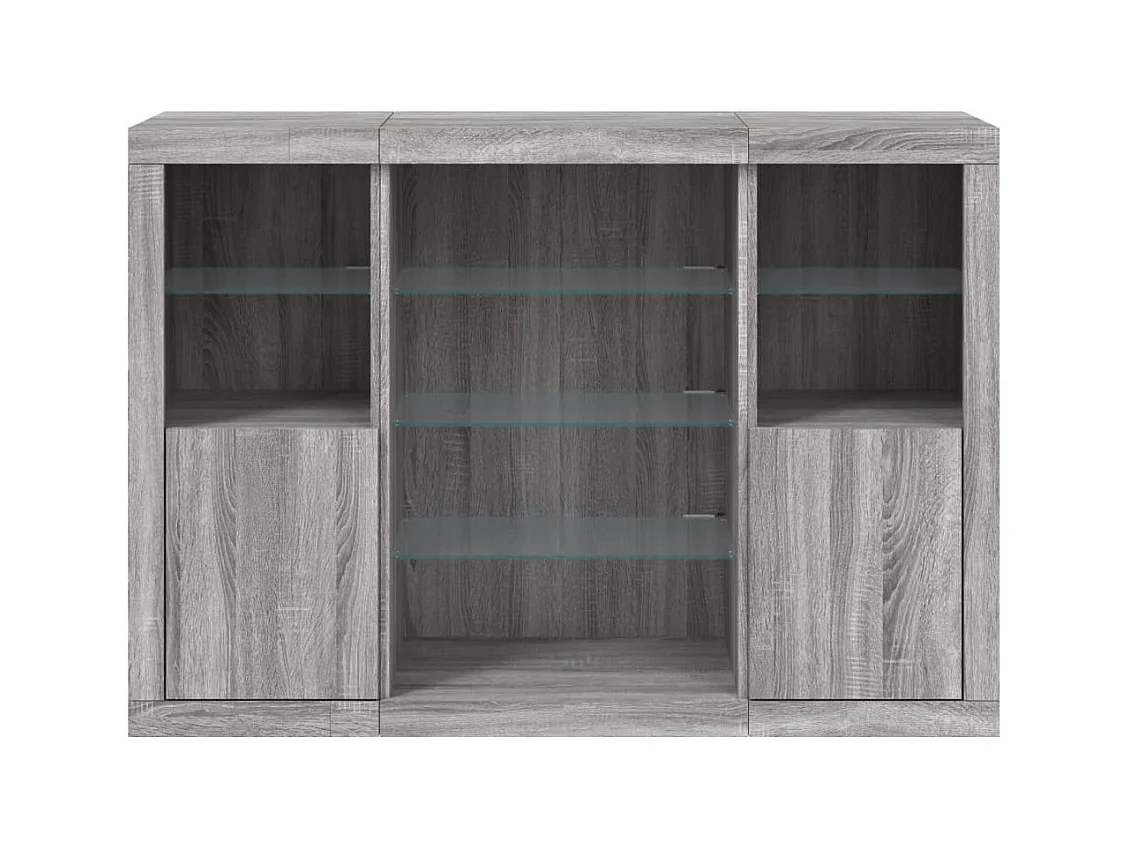 Buffets avec lumières LED 3 pcs sonoma gris bois d'ingénierie