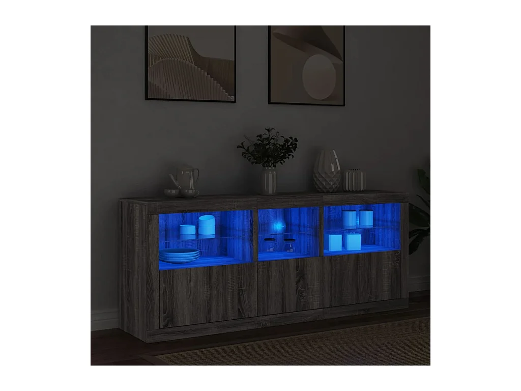 Buffet avec lumières LED sonoma gris 162x37x67 cm