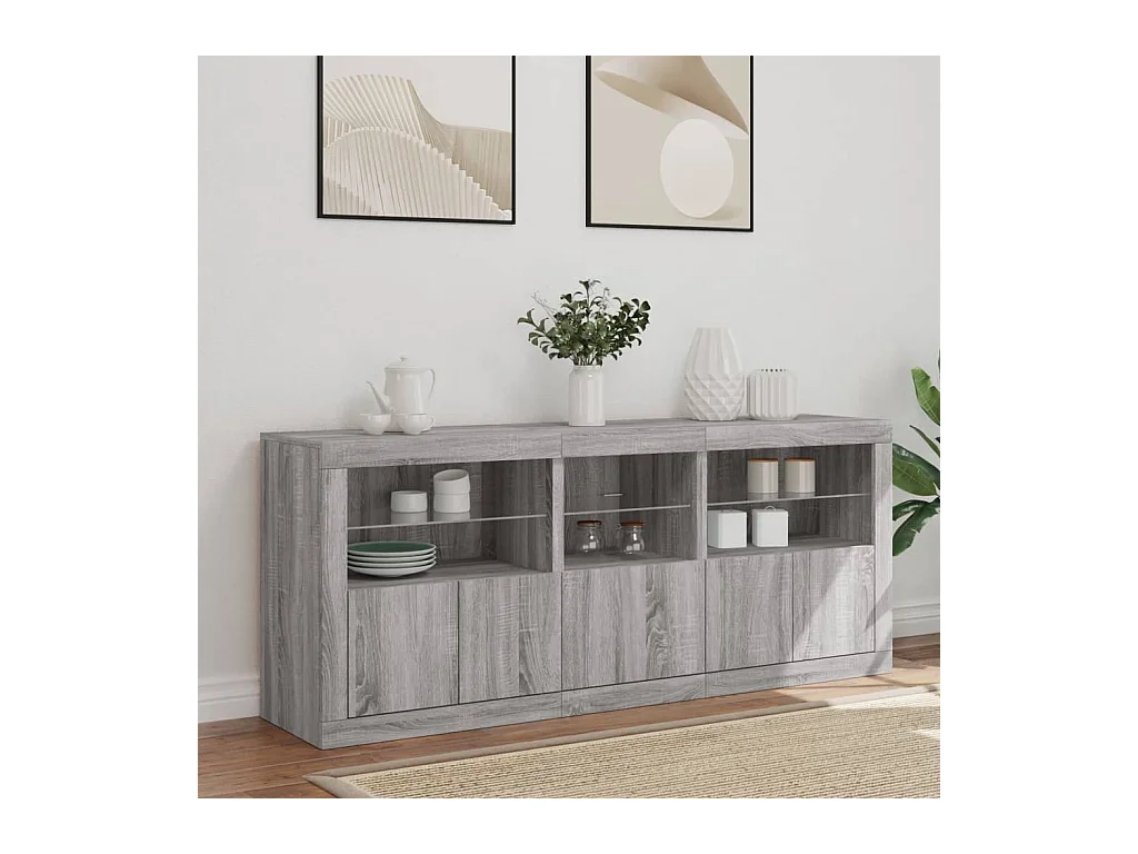 Buffet avec lumières LED sonoma gris 162x37x67 cm