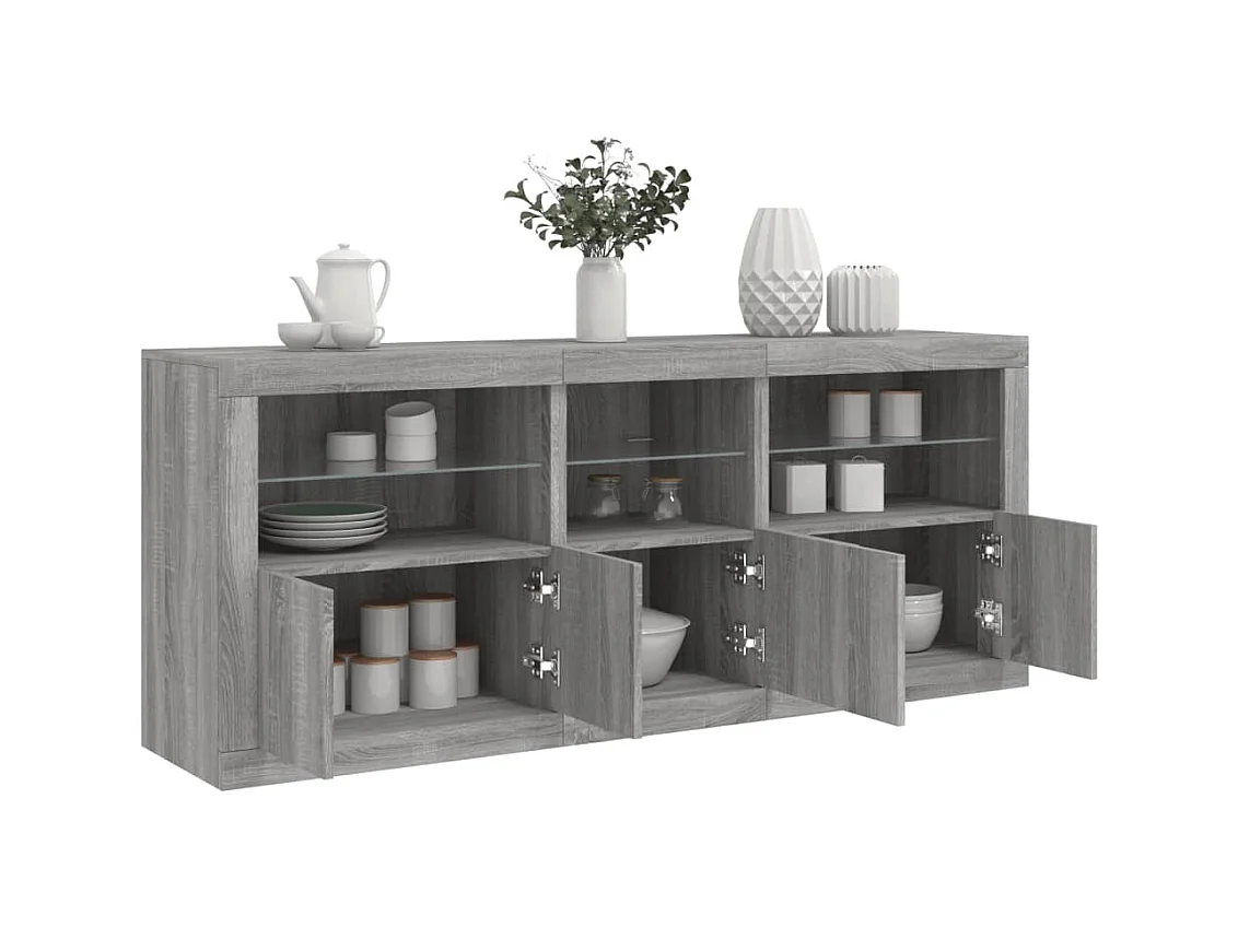 Buffet avec lumières LED sonoma gris 162x37x67 cm