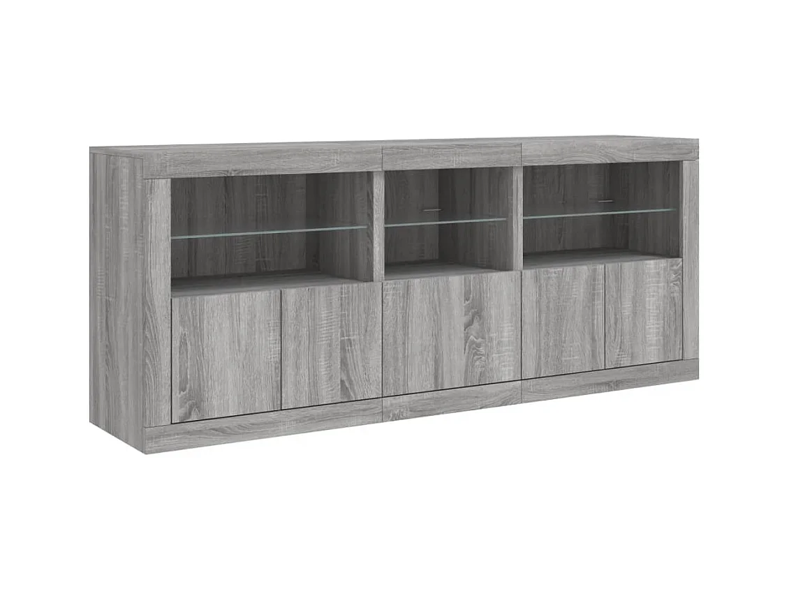 Buffet avec lumières LED sonoma gris 162x37x67 cm
