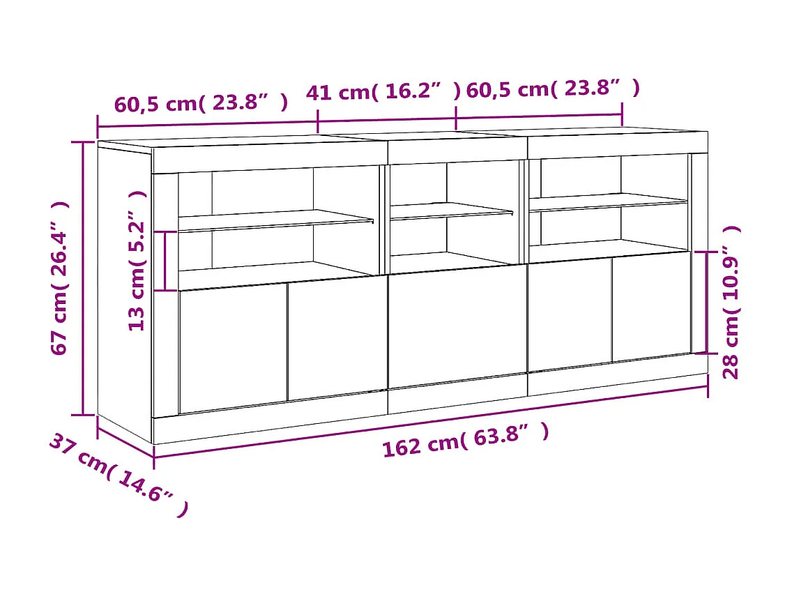 Sideboard mit LED-Leuchten Grau Sonoma 162x37x67 cm