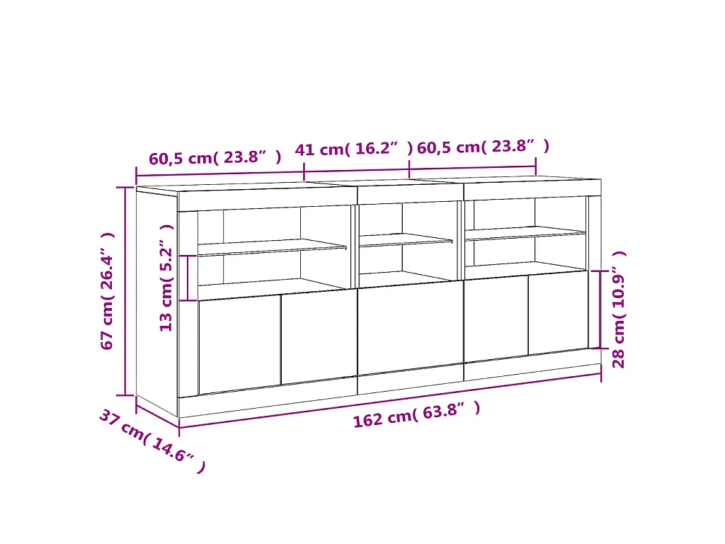 Dressoir met LED-verlichting 162x37x67 cm grijs sonoma