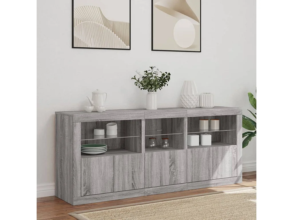 Dressoir met LED-verlichting 162x37x67 cm grijs sonoma