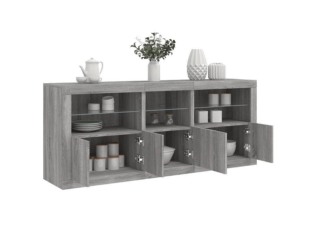 Dressoir met LED-verlichting 162x37x67 cm grijs sonoma