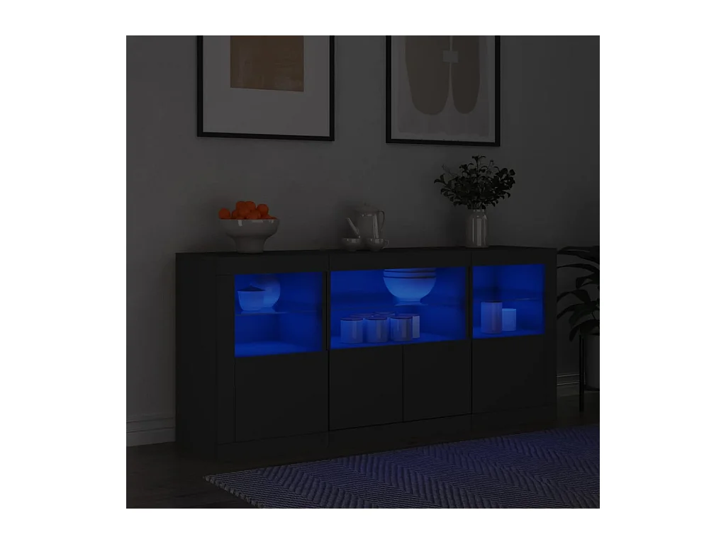 Buffet avec lumières LED noir 142,5x37x67 cm