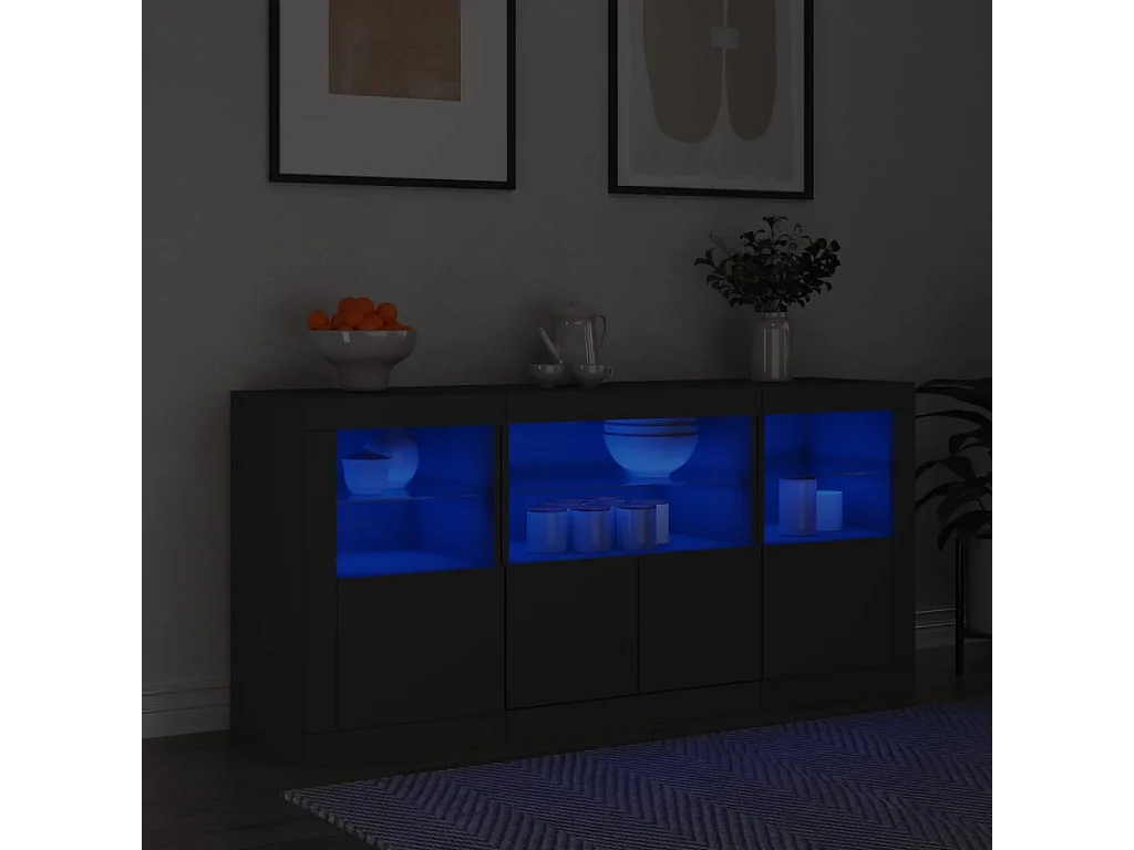 Sideboard mit LED-Leuchten Schwarz 142,5x37x67 cm