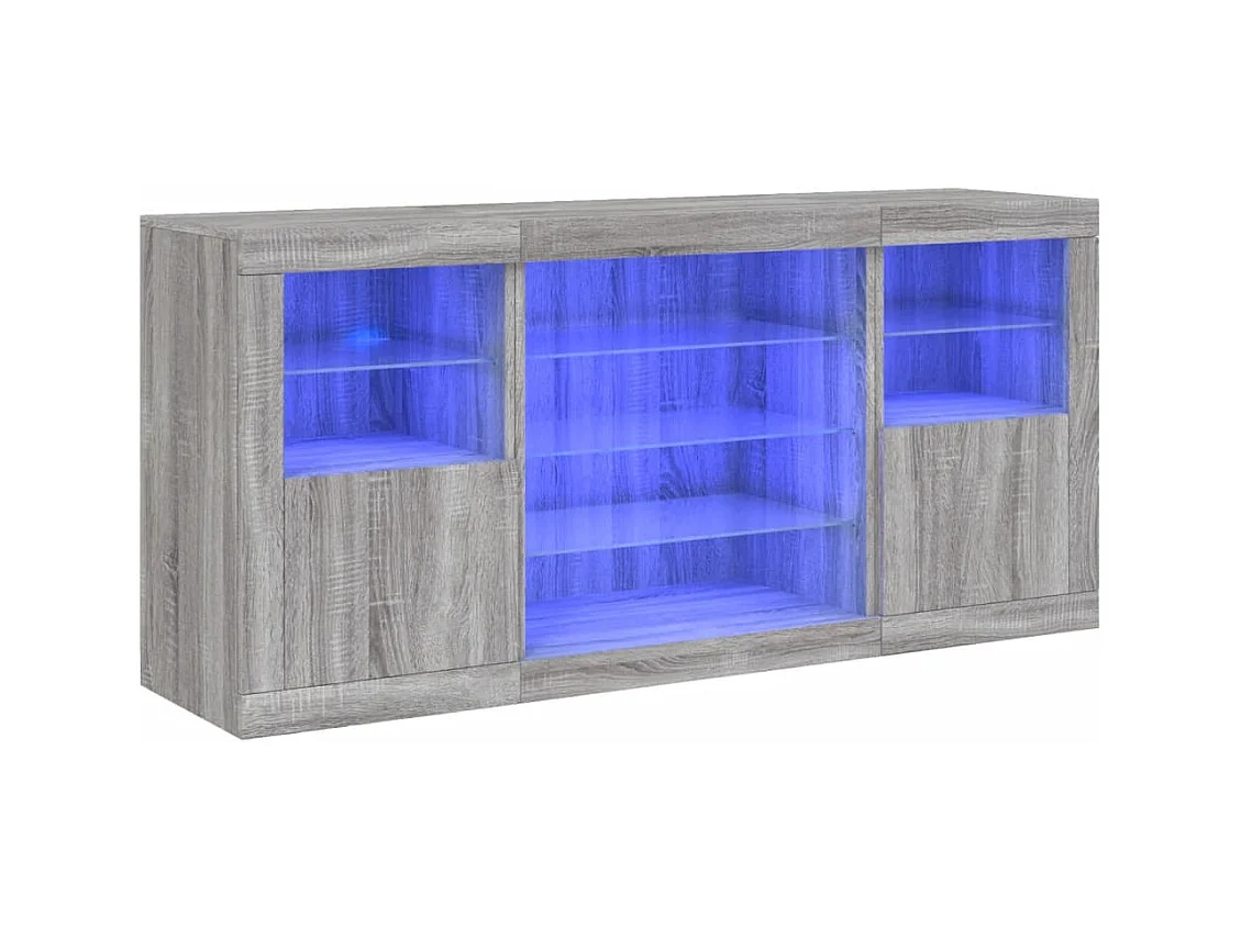 Buffet avec lumières LED sonoma gris 142,5x37x67 cm