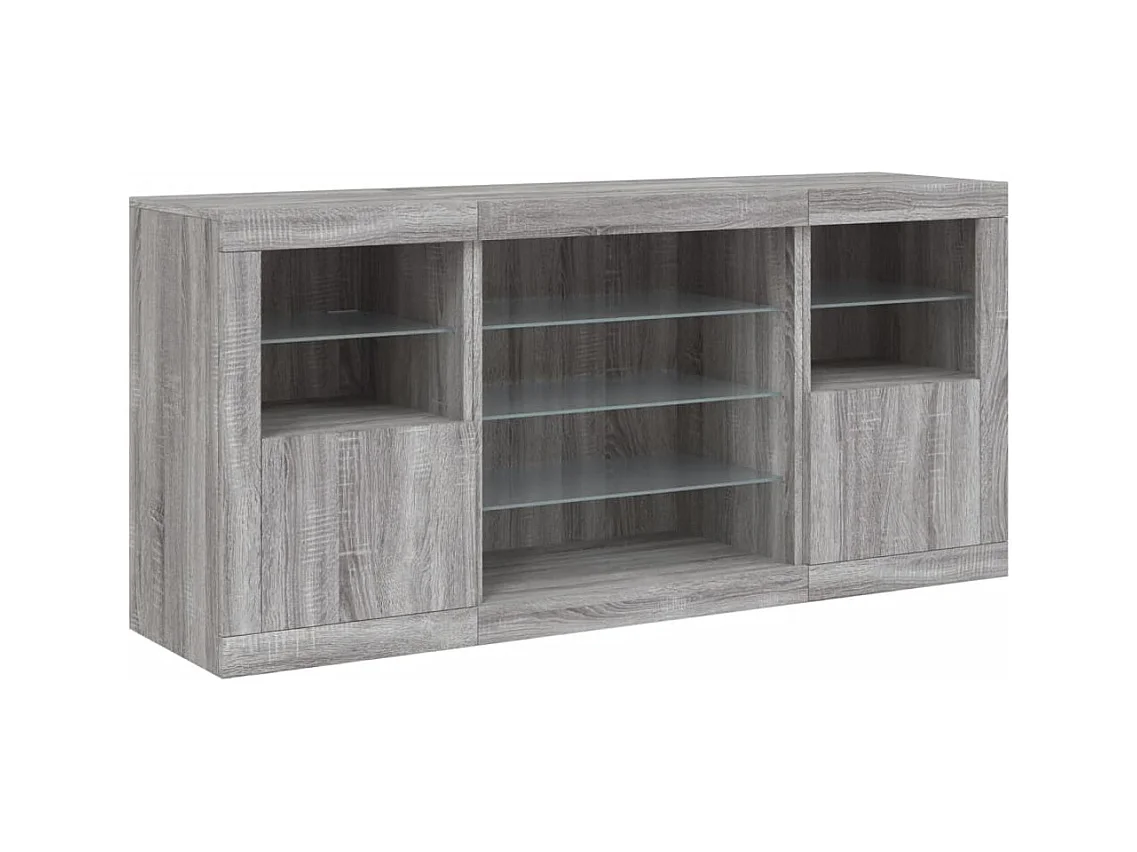 Buffet avec lumières LED sonoma gris 142,5x37x67 cm