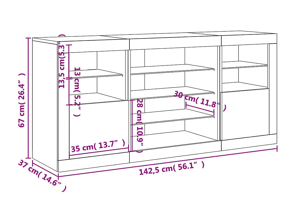 Sideboard mit LED-Leuchten Grau Sonoma 142,5x37x67 cm