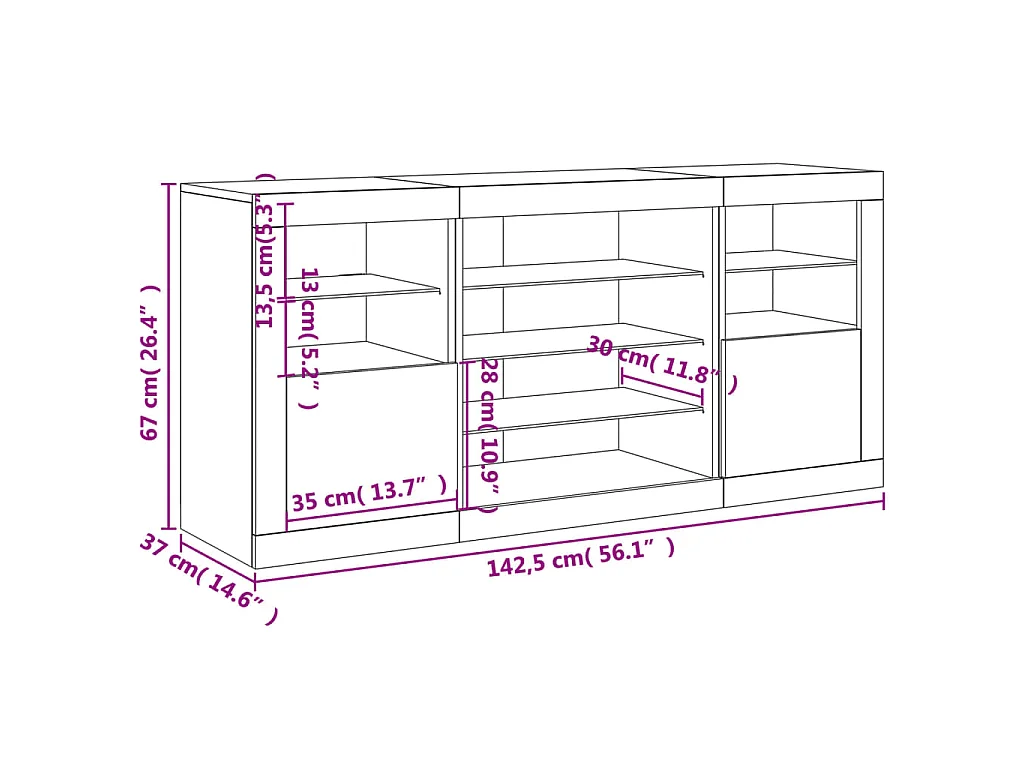 Sideboard mit LED-Leuchten Grau Sonoma 142,5x37x67 cm