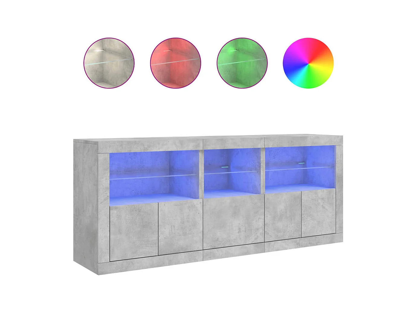 Buffet avec lumières LED gris béton 162x37x67 cm