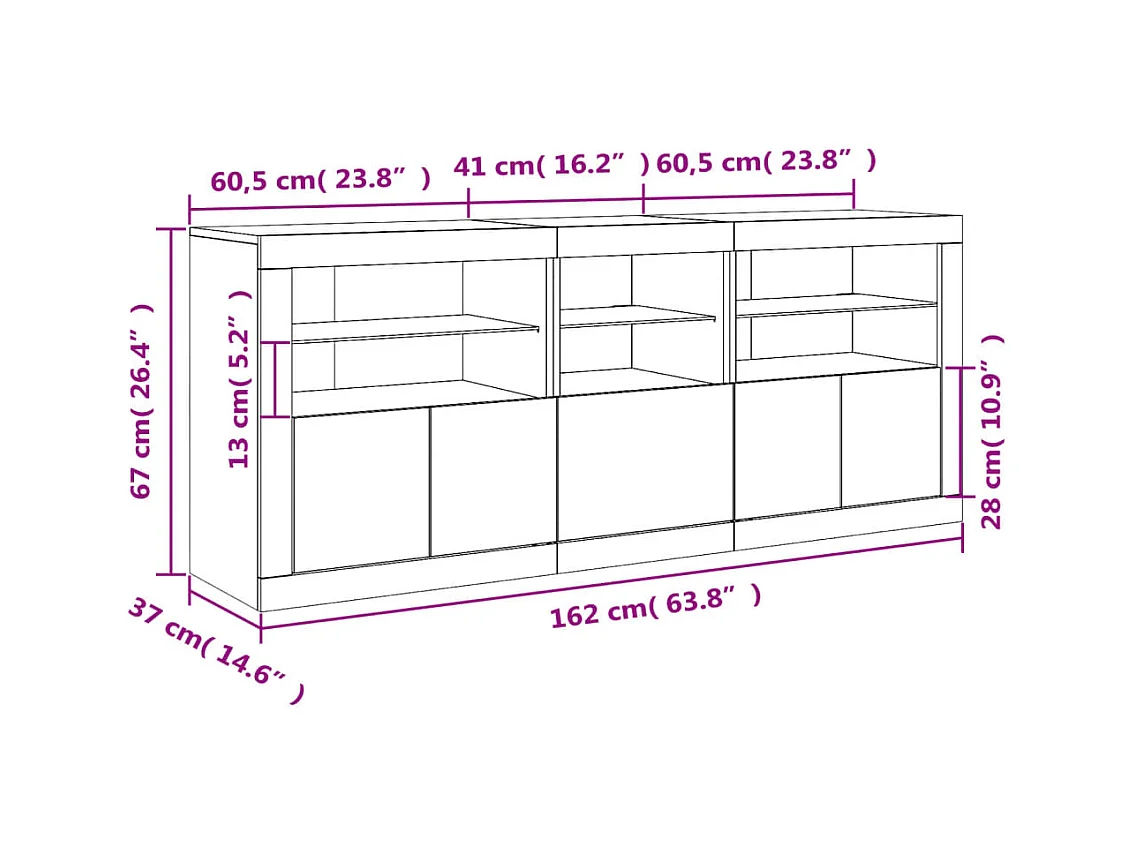 Buffet avec lumières LED gris béton 162x37x67 cm