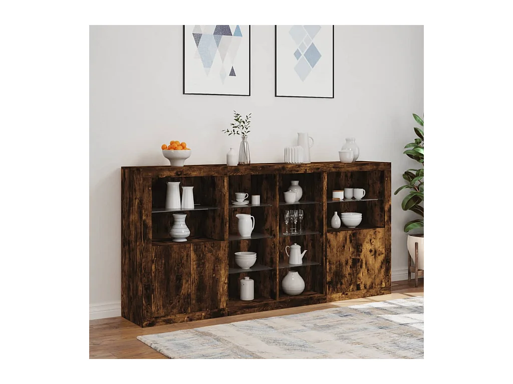 Buffet avec lumières LED chêne fumé 202x37x100 cm