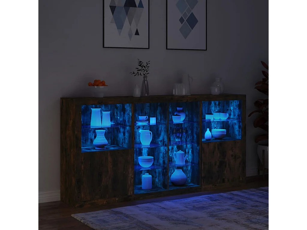 Buffet avec lumières LED chêne fumé 202x37x100 cm