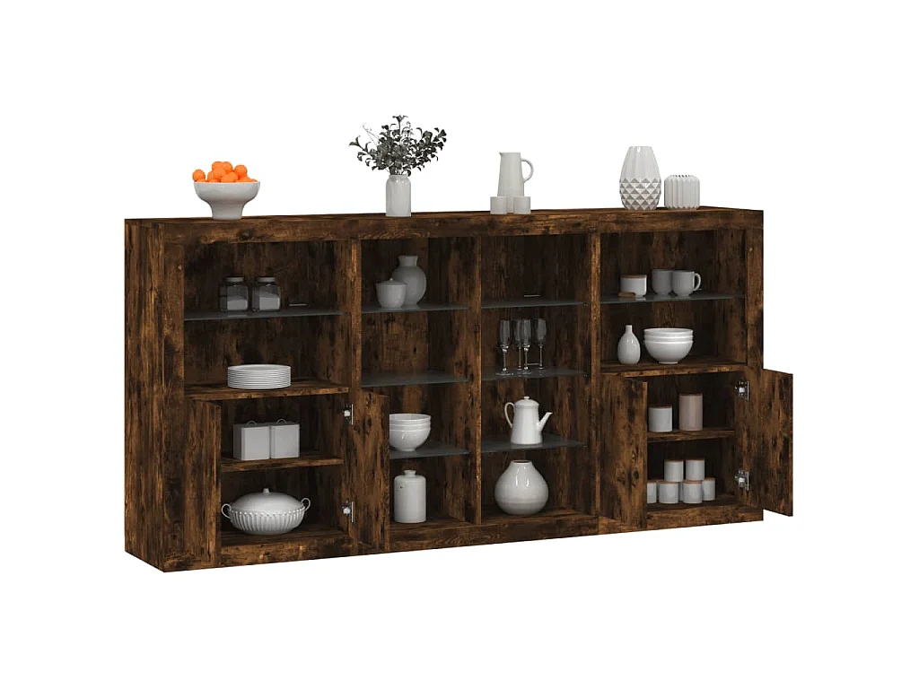 Buffet avec lumières LED chêne fumé 202x37x100 cm