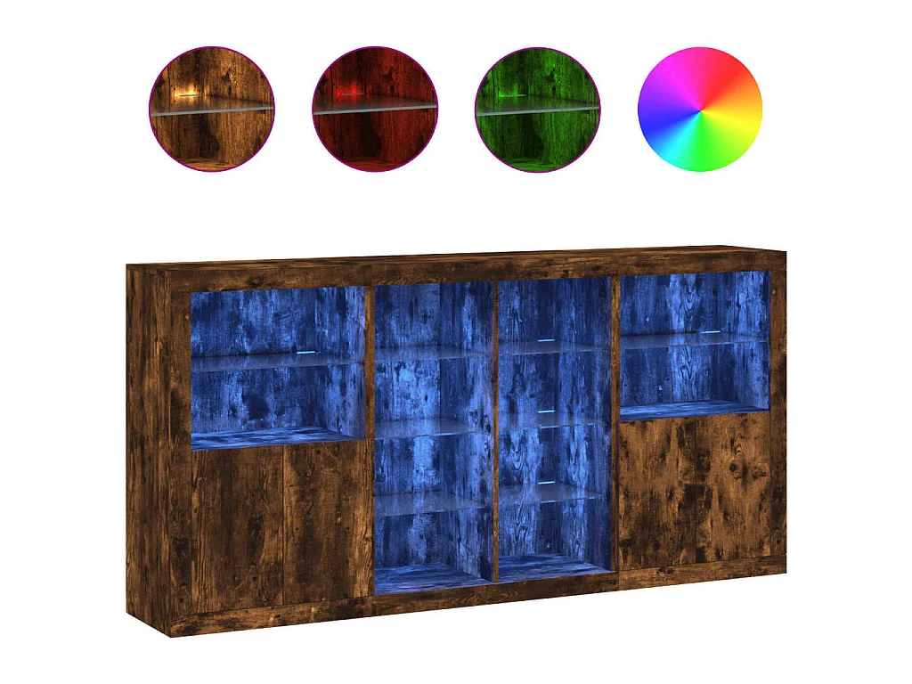 Buffet avec lumières LED chêne fumé 202x37x100 cm