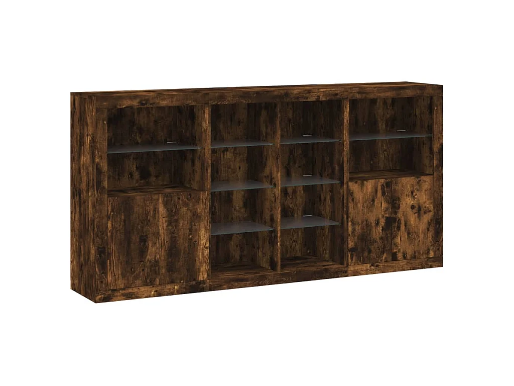 Buffet avec lumières LED chêne fumé 202x37x100 cm