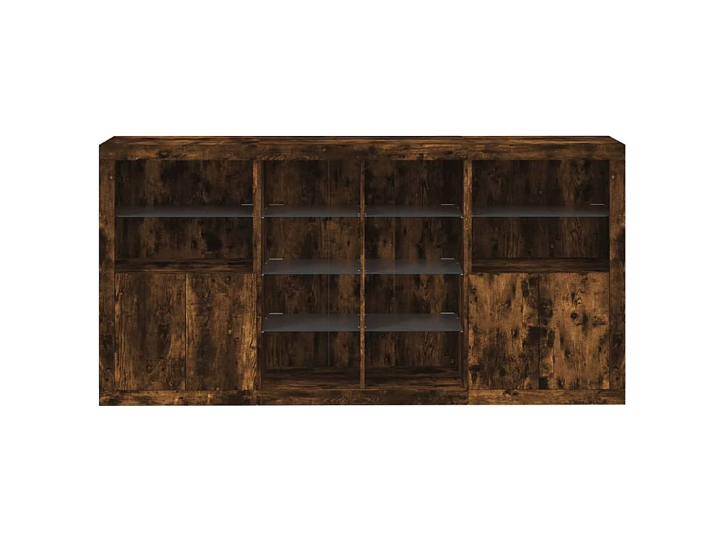 Buffet avec lumières LED chêne fumé 202x37x100 cm